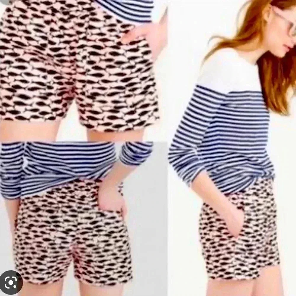 - J.Crew pink and black minnow linen cotton shorts.